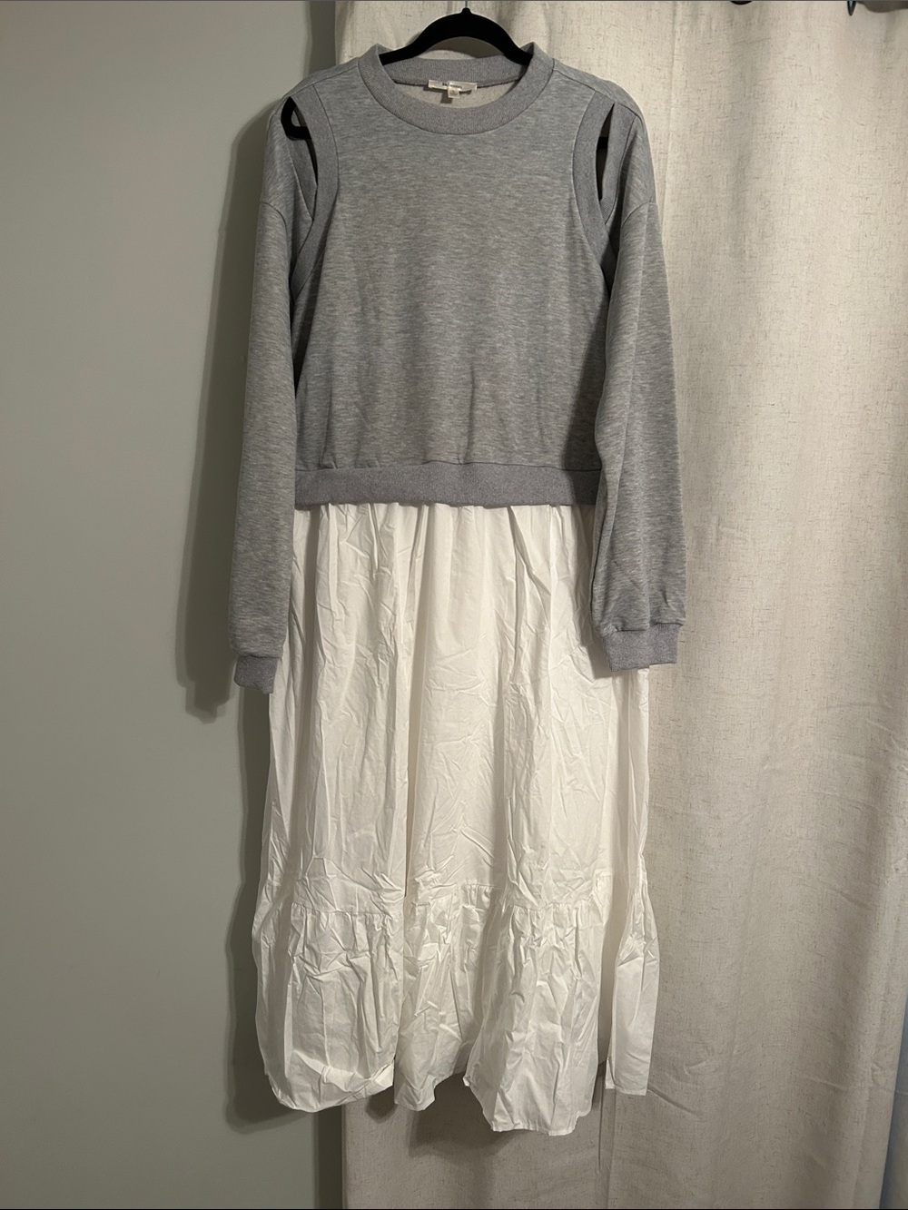 Gray Cutout Sweatshirt Dress with White Skirt